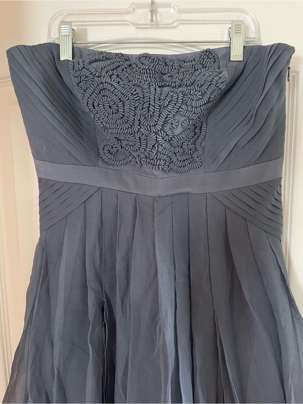 Tibi Strapless Pleated Chiffon Dress in Slate Gray